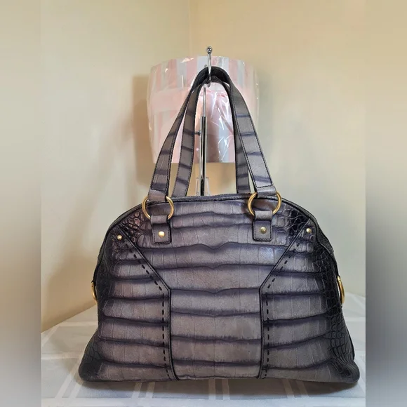 YSL Rive Gauche Embossed Suede Muse Bag. With COA. VGUC - Picture 5 of 14